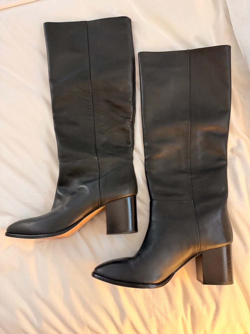 J. Crew Black Leather Mid-Calf Block Heel Boots